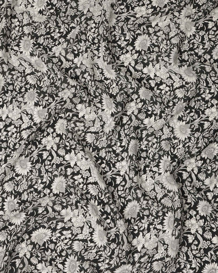 Black Floral Printed Silk Crepe Fabric Soft Flowing Lightweight Luxurious Material for Dressmaking Sewing Apparel Craft Use 110 Cms Width India Origin-D27303 Regal Fabrics