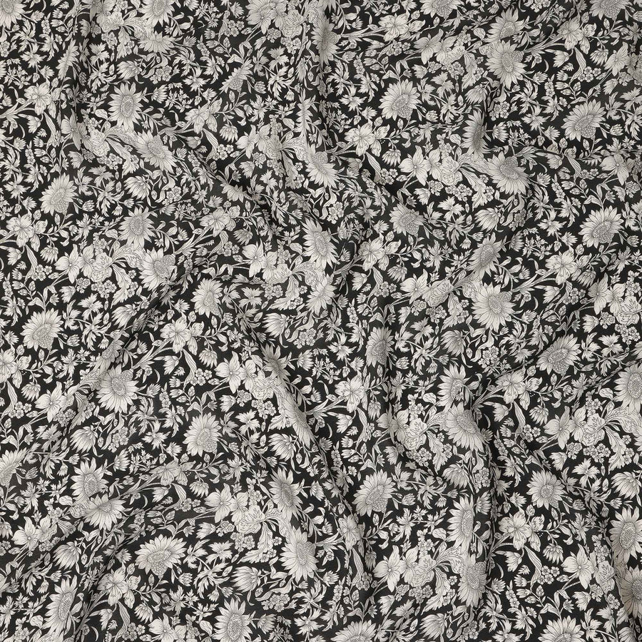Black Floral Printed Silk Crepe Fabric Soft Flowing Lightweight Luxurious Material for Dressmaking Sewing Apparel Craft Use 110 Cms Width India Origin-D27303 Regal Fabrics