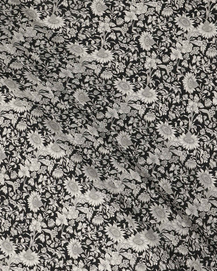Black Floral Printed Silk Crepe Fabric Soft Flowing Lightweight Luxurious Material for Dressmaking Sewing Apparel Craft Use 110 Cms Width India Origin-D27303 Regal Fabrics