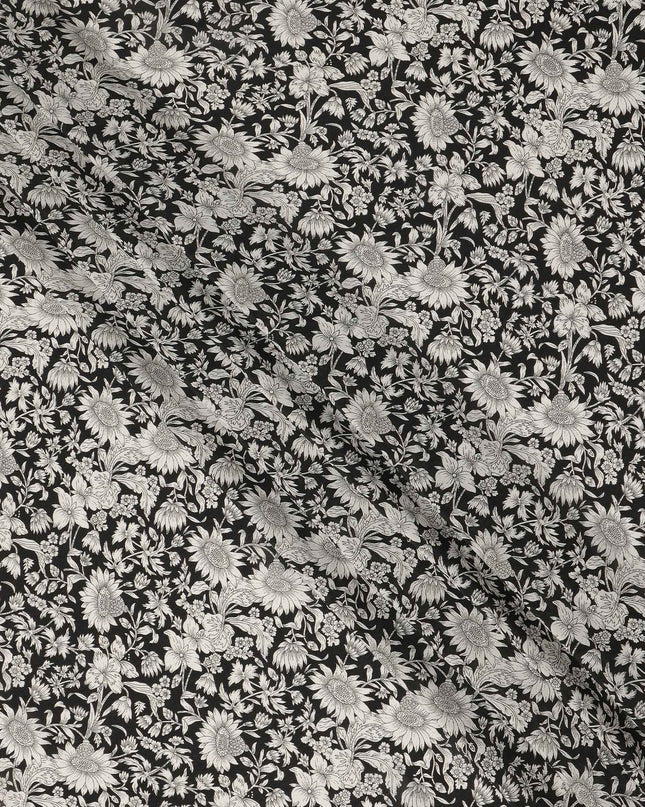Black Floral Printed Silk Crepe Fabric Soft Flowing Lightweight Luxurious Material for Dressmaking Sewing Apparel Craft Use 110 Cms Width India Origin-D27303