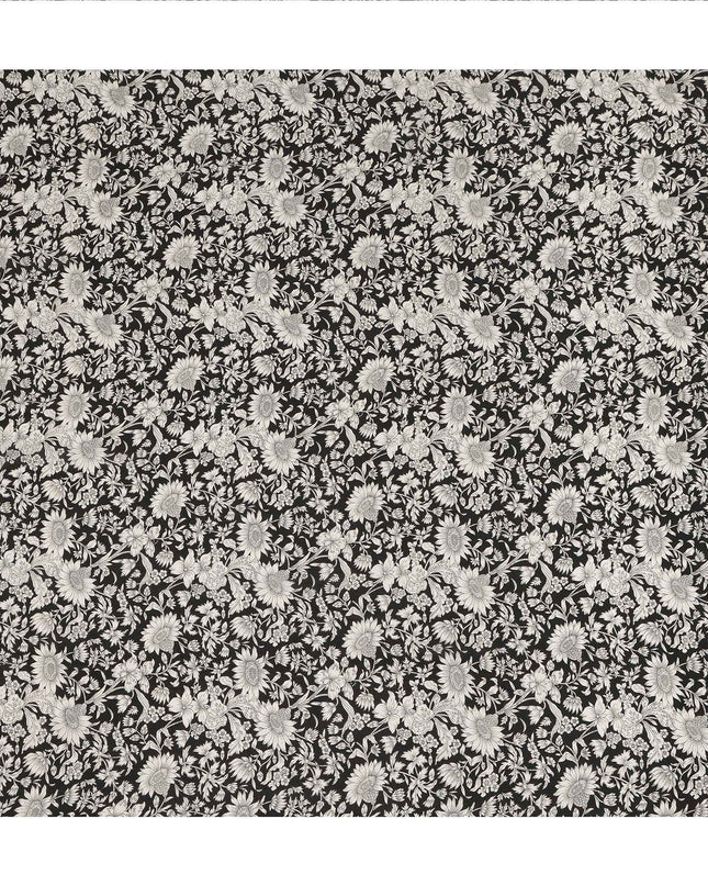 Black Floral Printed Silk Crepe Fabric Soft Flowing Lightweight Luxurious Material for Dressmaking Sewing Apparel Craft Use 110 Cms Width India Origin-D27303