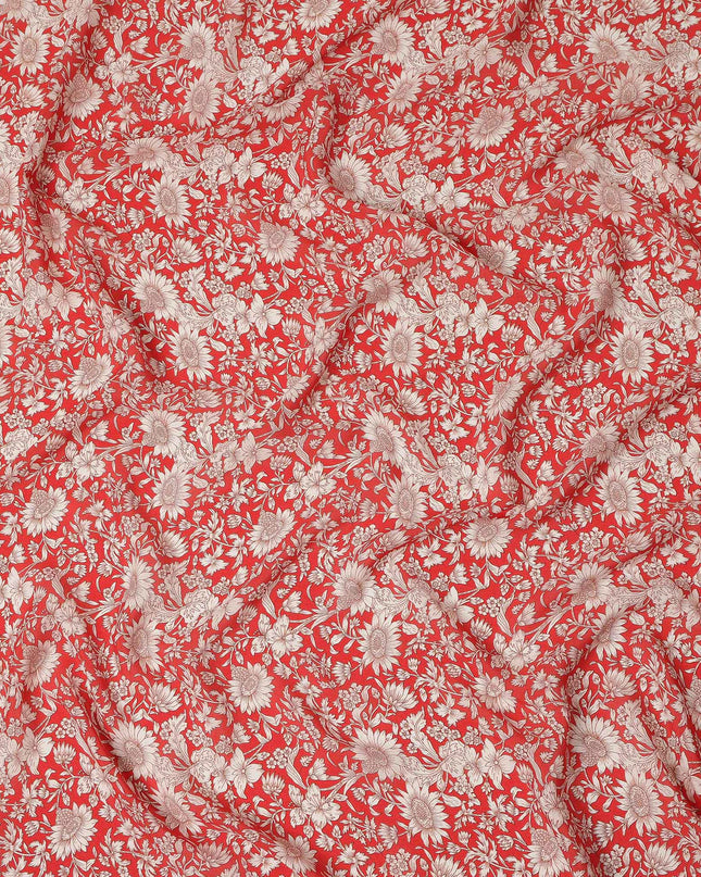 Red Floral Printed Silk Crepe Fabric Soft Lightweight Breathable Material for Dressmaking Sewing Apparel Craft Use 110 Cms Width India Origin-D27293
