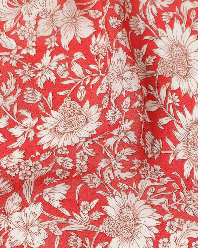 Red Floral Printed Silk Crepe Fabric Soft Lightweight Breathable Material for Dressmaking Sewing Apparel Craft Use 110 Cms Width India Origin-D27293