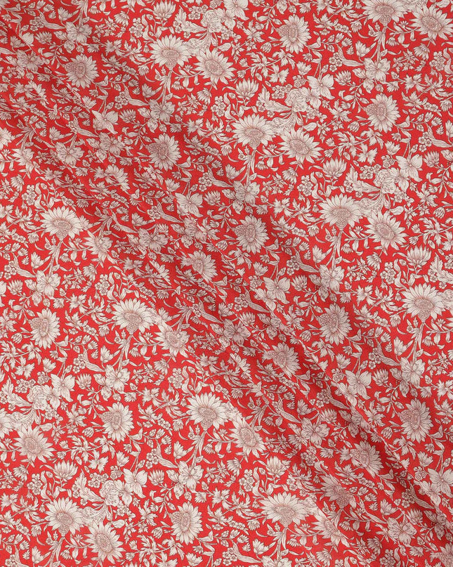 Red Floral Printed Silk Crepe Fabric Soft Lightweight Breathable Material for Dressmaking Sewing Apparel Craft Use 110 Cms Width India Origin-D27293