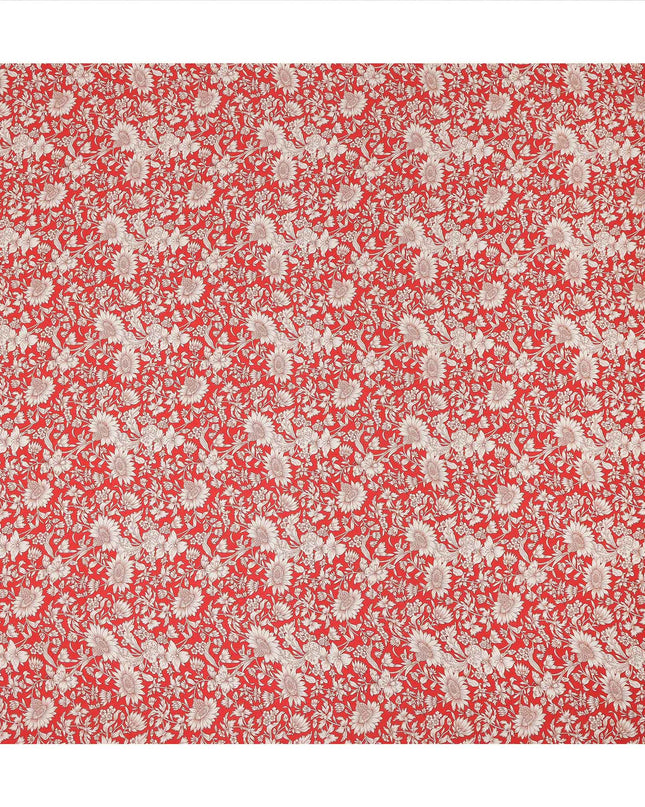 Red Floral Printed Silk Crepe Fabric Soft Lightweight Breathable Material for Dressmaking Sewing Apparel Craft Use 110 Cms Width India Origin-D27293