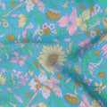 Teal Floral Printed Silk Crepe Fabric Soft Lightweight Breathable Material for Dressmaking Sewing Apparel Craft Use 110 Cms Width India Origin-D27289 Regal Fabrics