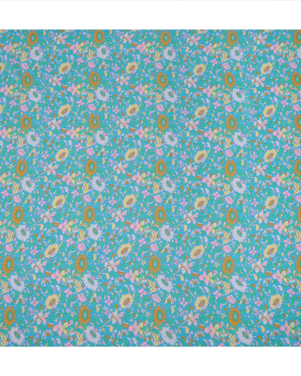Teal Floral Printed Silk Crepe Fabric Soft Lightweight Breathable Material for Dressmaking Sewing Apparel Craft Use 110 Cms Width India Origin-D27289 Regal Fabrics