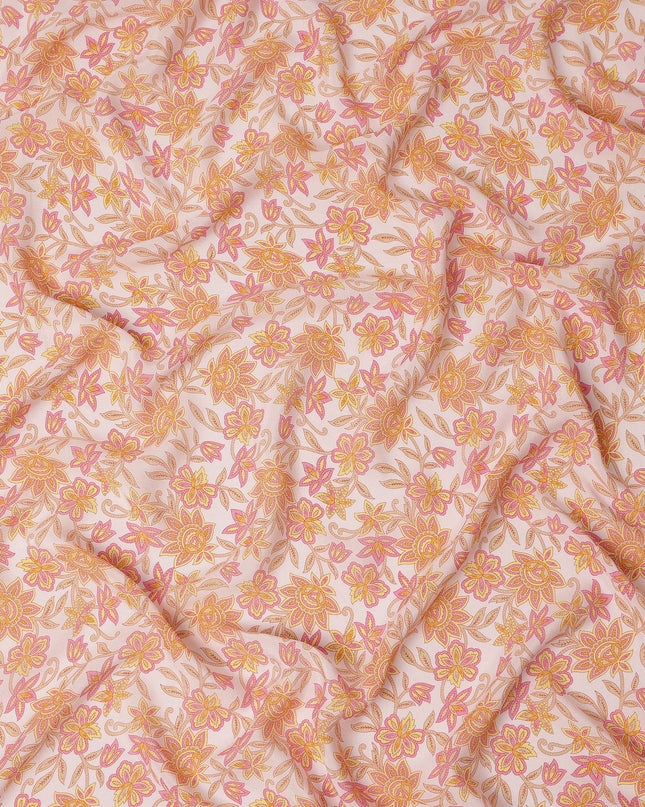 Blush Pink Floral Printed Silk Crepe Fabric Soft Flowing Lightweight Luxurious Material for Dressmaking Sewing Apparel Craft Use 110 Cms Width India Origin-D27301