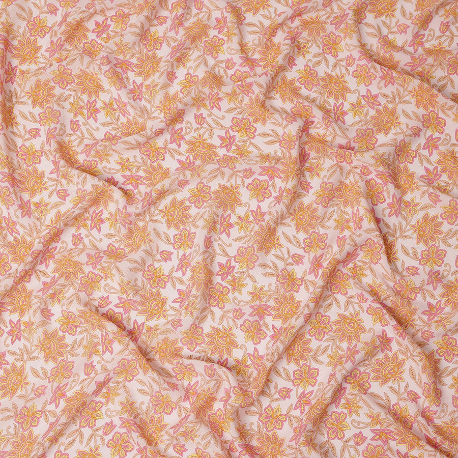 Blush Pink Floral Printed Silk Crepe Fabric Soft Flowing Lightweight Luxurious Material for Dressmaking Sewing Apparel Craft Use 110 Cms Width India Origin-D27301 Regal Fabrics