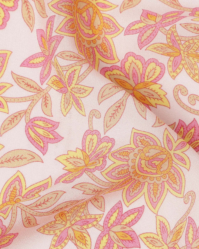 Blush Pink Floral Printed Silk Crepe Fabric Soft Flowing Lightweight Luxurious Material for Dressmaking Sewing Apparel Craft Use 110 Cms Width India Origin-D27301