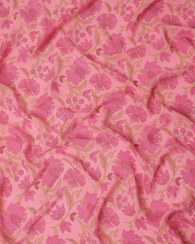 Pink Floral Printed Silk Crepe Fabric Soft Flowing Lightweight Luxurious Material for Dressmaking Sewing Apparel Craft Use 110 Cms Width India Origin-D27304