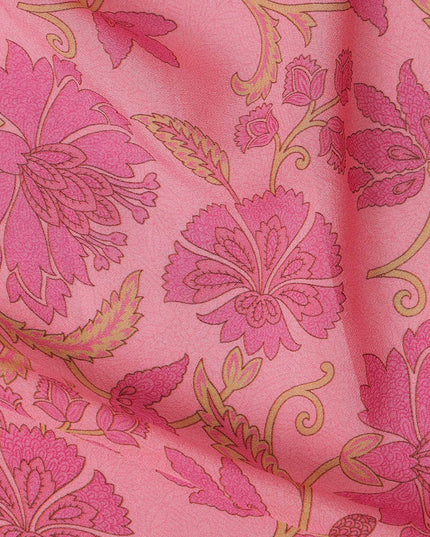 Pink Floral Printed Silk Crepe Fabric Soft Flowing Lightweight Luxurious Material for Dressmaking Sewing Apparel Craft Use 110 Cms Width India Origin-D27304 - Regal Fabrics