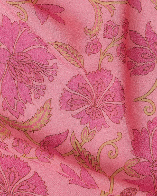 Pink Floral Printed Silk Crepe Fabric Soft Flowing Lightweight Luxurious Material for Dressmaking Sewing Apparel Craft Use 110 Cms Width India Origin-D27304