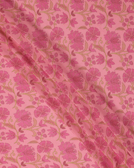 Pink Floral Printed Silk Crepe Fabric Soft Flowing Lightweight Luxurious Material for Dressmaking Sewing Apparel Craft Use 110 Cms Width India Origin-D27304 - Regal Fabrics