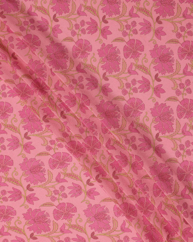 Pink Floral Printed Silk Crepe Fabric Soft Flowing Lightweight Luxurious Material for Dressmaking Sewing Apparel Craft Use 110 Cms Width India Origin-D27304