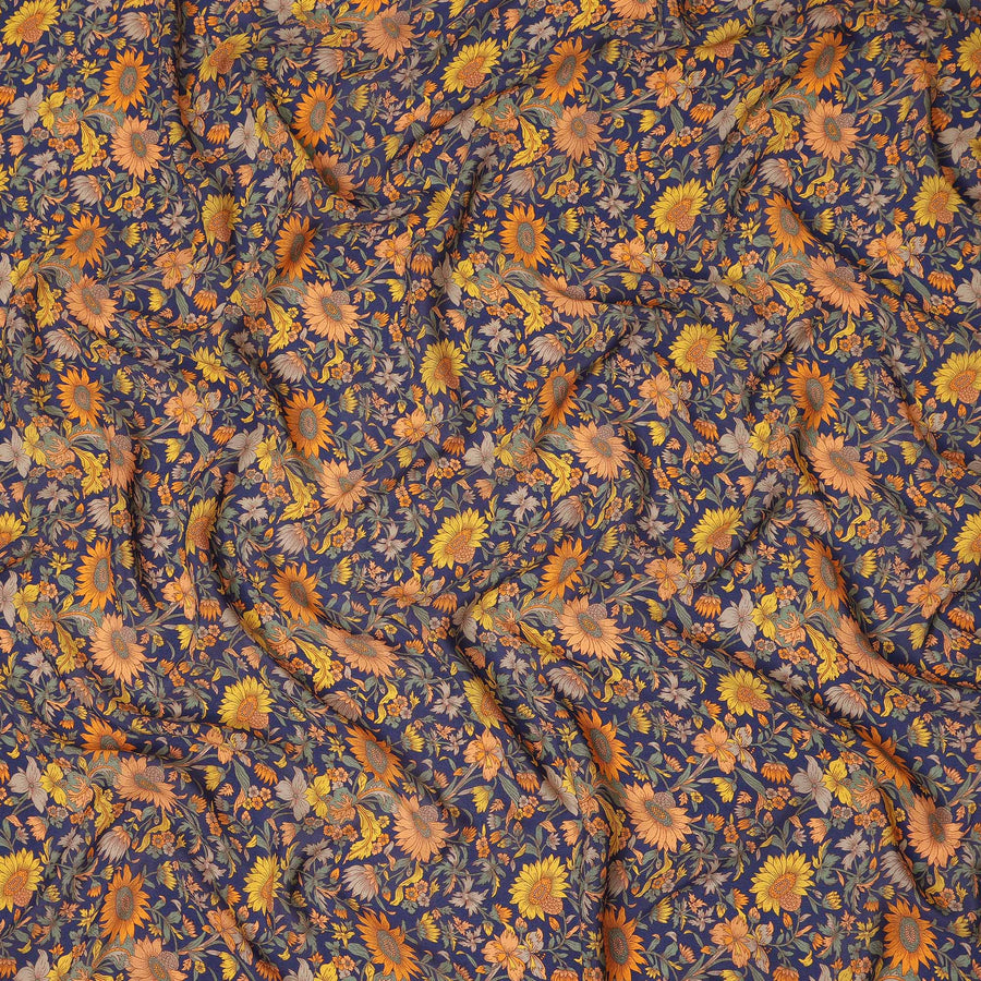 Navy Blue Floral Printed Silk Crepe Fabric Soft Flowing Lightweight Luxurious Material for Dressmaking Sewing Apparel Craft Use 110 Cms Width India Origin-D27302 Regal Fabrics
