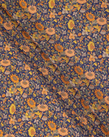 Navy Blue Floral Printed Silk Crepe Fabric Soft Flowing Lightweight Luxurious Material for Dressmaking Sewing Apparel Craft Use 110 Cms Width India Origin-D27302 Regal Fabrics