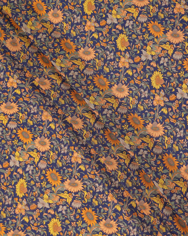Navy Blue Floral Printed Silk Crepe Fabric Soft Flowing Lightweight Luxurious Material for Dressmaking Sewing Apparel Craft Use 110 Cms Width India Origin-D27302
