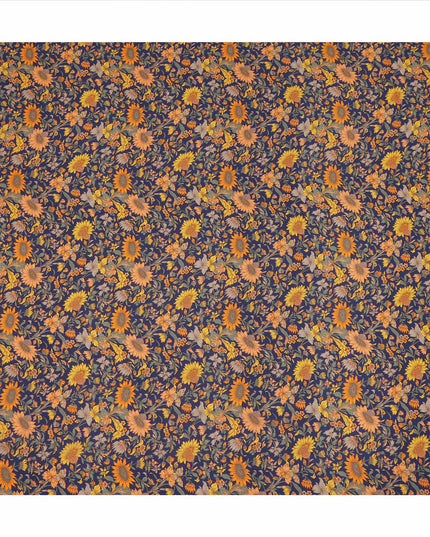 Navy Blue Floral Printed Silk Crepe Fabric Soft Flowing Lightweight Luxurious Material for Dressmaking Sewing Apparel Craft Use 110 Cms Width India Origin-D27302 Regal Fabrics