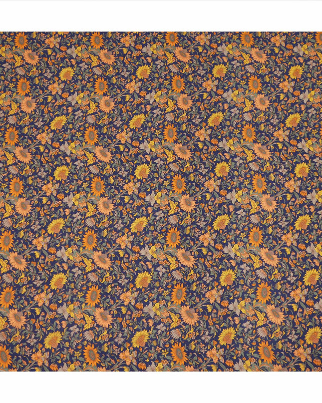 Navy Blue Floral Printed Silk Crepe Fabric Soft Flowing Lightweight Luxurious Material for Dressmaking Sewing Apparel Craft Use 110 Cms Width India Origin-D27302