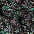 Black Botanical Floral Printed Premium Pure Silk Crepe Fabric 110 Cms From India-D27247 - Regal Fabrics