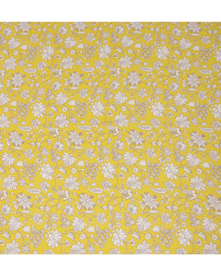 Yellow Floral Printed Premium Pure Silk Crepe Fabric 110 Cms From India-D27251 - Regal Fabrics