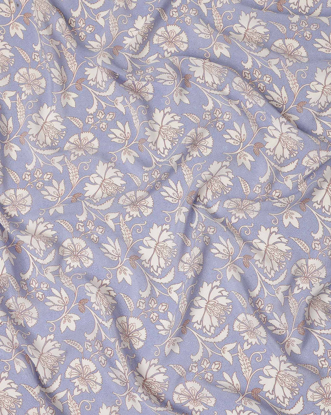 Purple Floral Pure Silk Crepe Fabric 110cm - 1357089