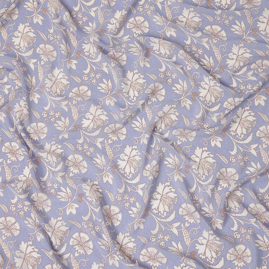 Purple Floral Pure Silk Crepe Fabric 110cm - 1357089
