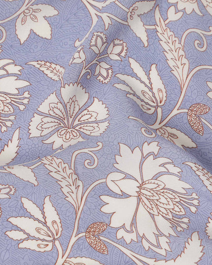 Purple Floral Pure Silk Crepe Fabric 110cm - 1357089
