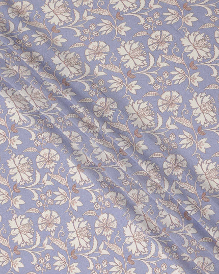Purple Floral Pure Silk Crepe Fabric 110cm - 1357089