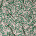 Emerald Green Floral Printed Premium Pure Silk Crepe Fabric 110 Cms From India-D27248 - Regal Fabrics
