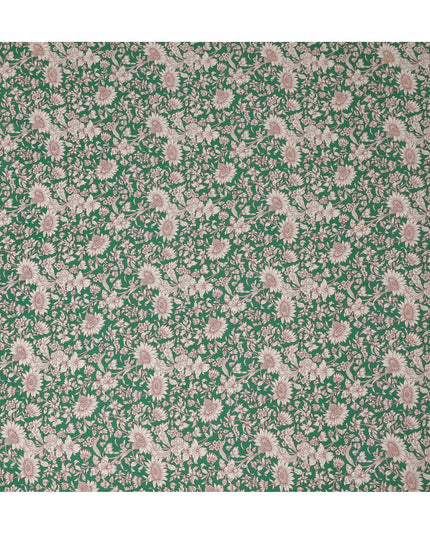 Emerald Green Floral Printed Premium Pure Silk Crepe Fabric 110 Cms From India-D27248 - Regal Fabrics