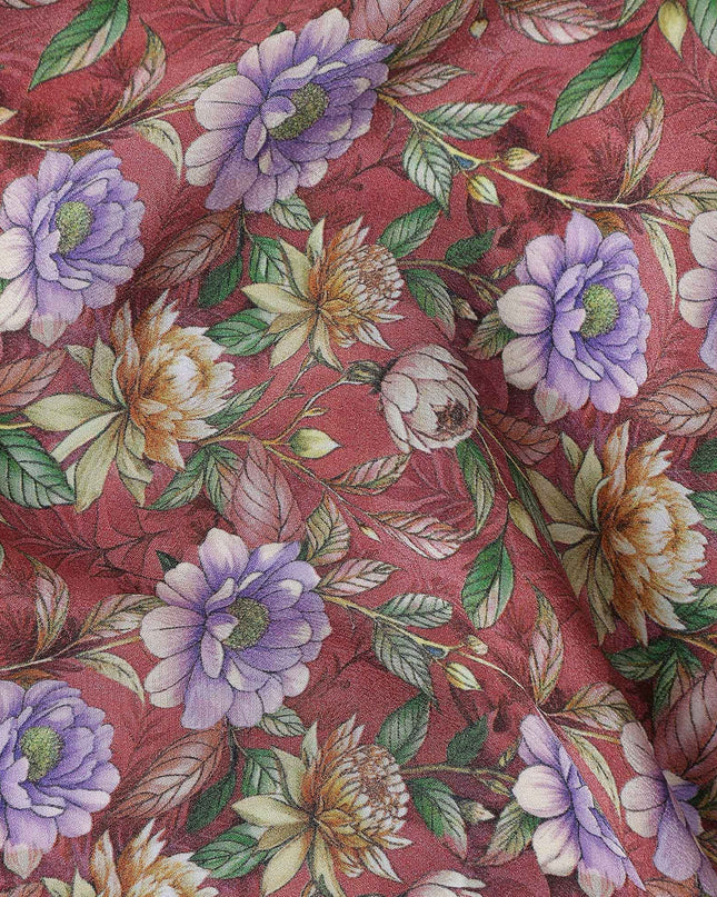 Rosewood Red Pure Silk Crepe Fabric 110cm