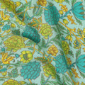 Blue Floral Pure Silk Crepe Fabric 110cm - 1357133