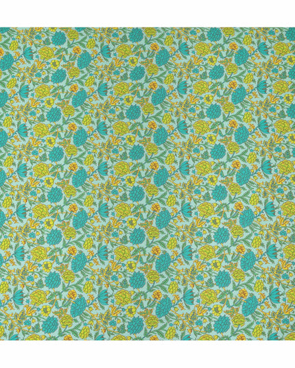 Blue Floral Pure Silk Crepe Fabric 110cm - 1357133