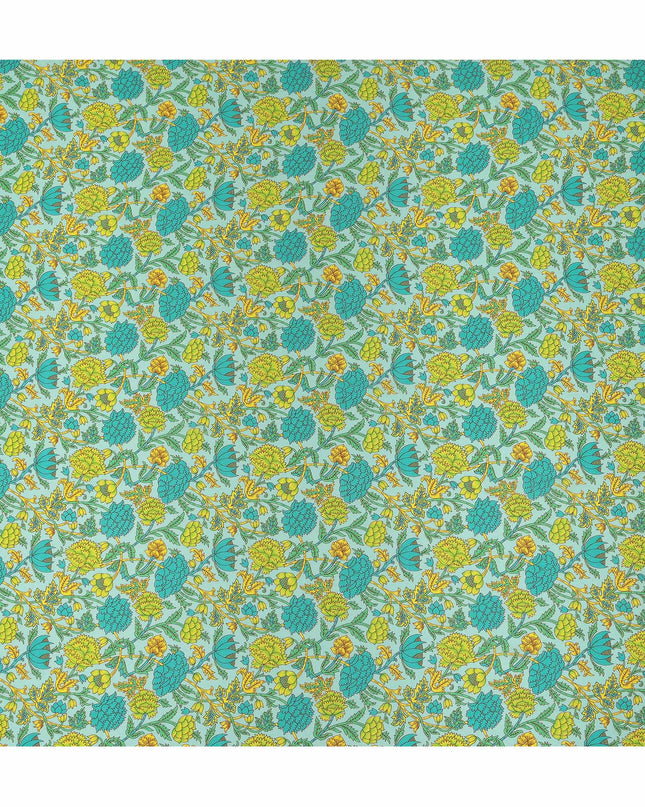 Blue Floral Pure Silk Crepe Fabric 110cm - 1357133