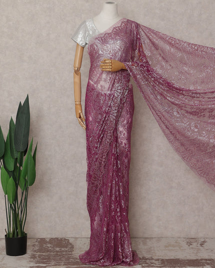 Magenta Pink French Chantilly Lace Saree