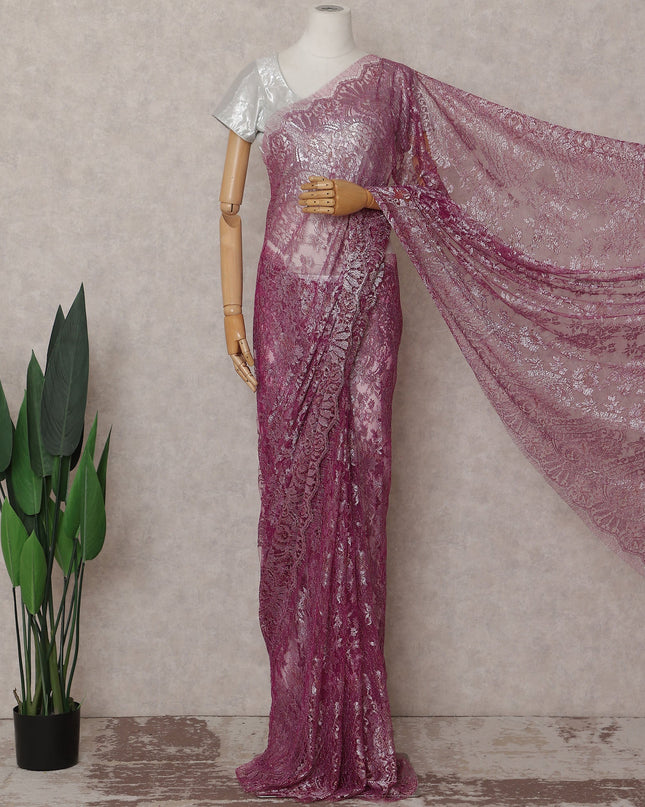 Magenta Pink French Chantilly Lace Saree