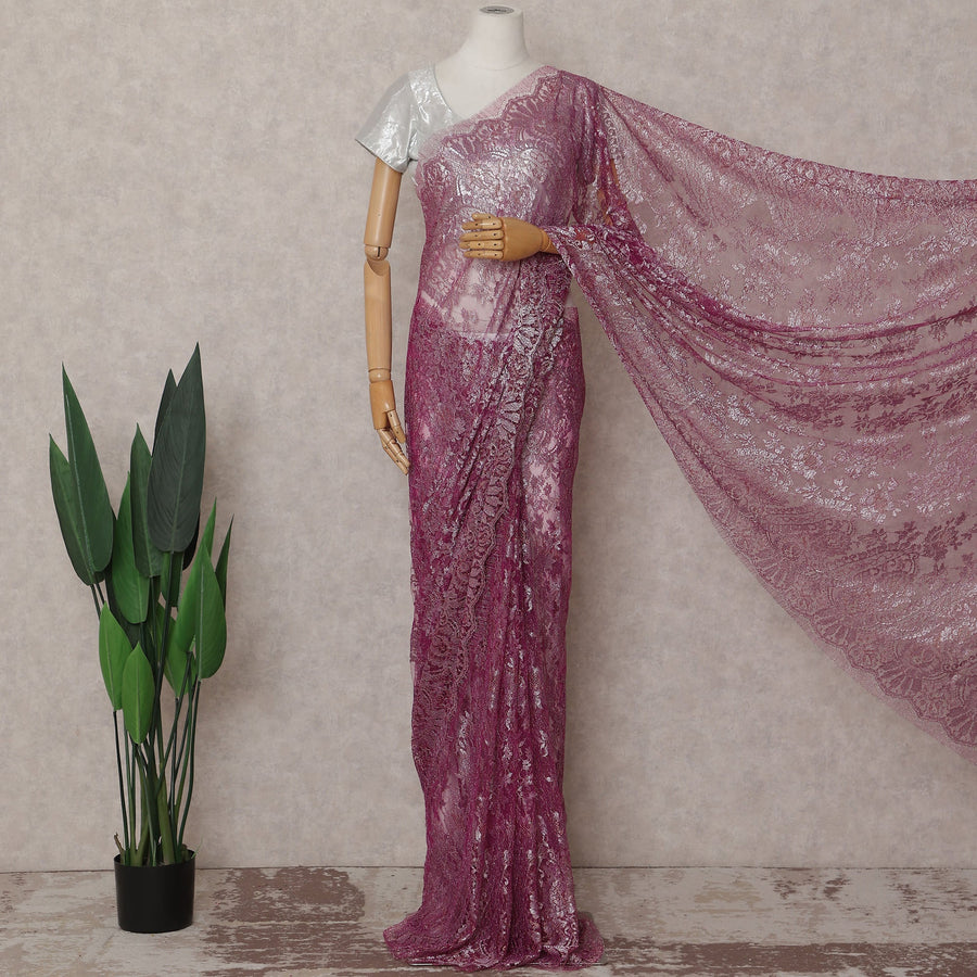 Magenta Pink French Chantilly Lace Saree
