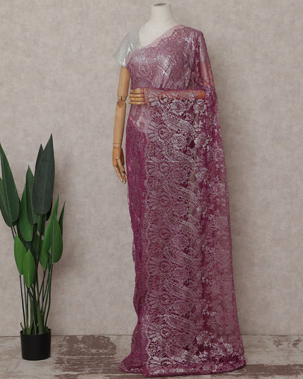 Magenta Pink French Chantilly Lace Saree