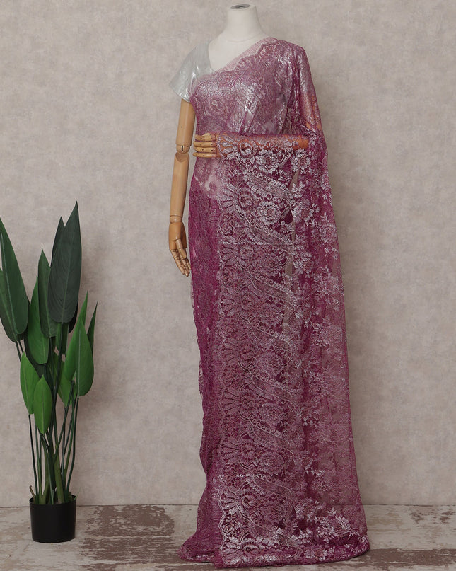 Magenta Pink French Chantilly Lace Saree