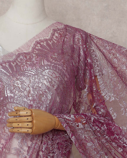 Magenta Pink French Chantilly Lace Saree