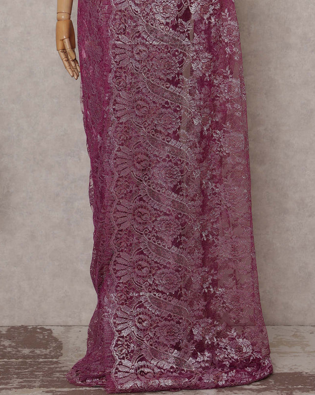 Magenta Pink French Chantilly Lace Saree