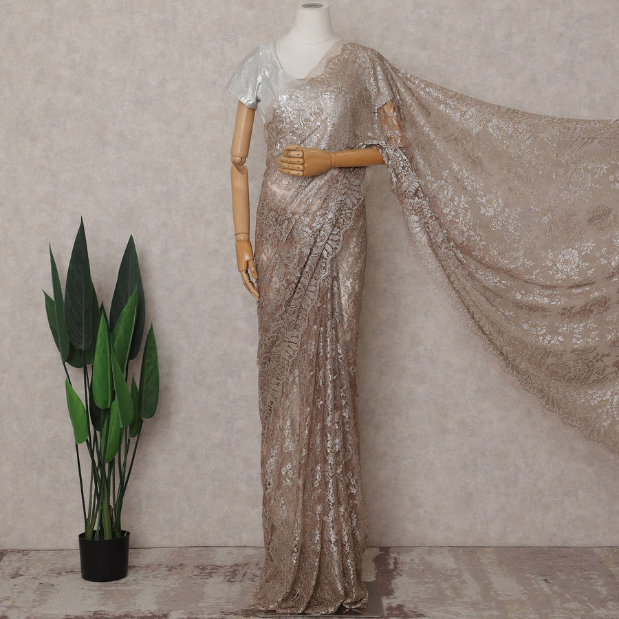 Champagne Gold French Chantilly Lace Saree Fabric