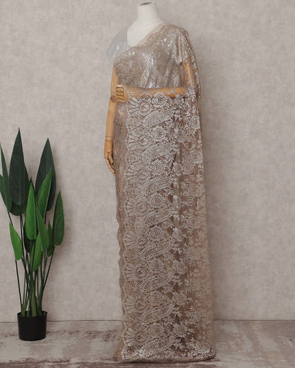 Champagne Gold French Chantilly Lace Saree Fabric