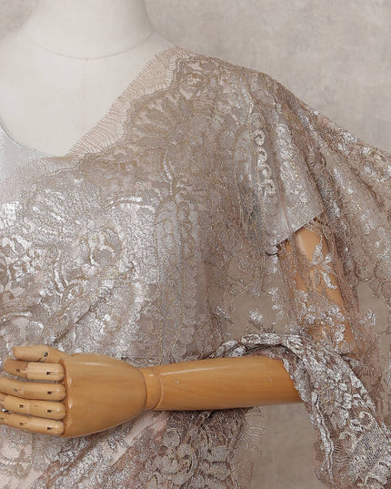 Champagne Gold French Chantilly Lace Saree Fabric