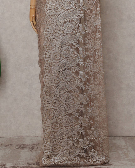 Champagne Gold French Chantilly Lace Saree Fabric