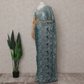 Antique Teal Green Metallic Lace Saree Fabric
