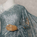 Antique Teal Green Metallic Lace Saree Fabric
