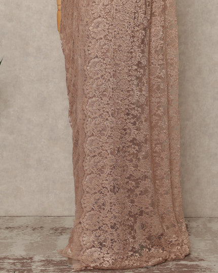 Rose Gold Premium French Metallic Chantilly Saree Lace Fabric 5.5 Meters x 110 Cms Width Elegant Floral Net Material From France Unstitched Blouse Not Included-D28141